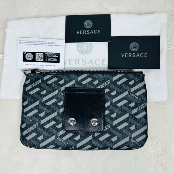 NWT Versace La Greca Signature Logo Rectangular Modular Small Pouch Bag 8”x4.75” - Picture 6 of 10
